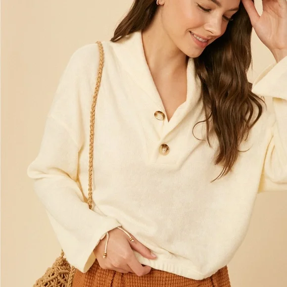 Listicle Ivy Shawl Collar Top Size Medium - Picture 2 of 11